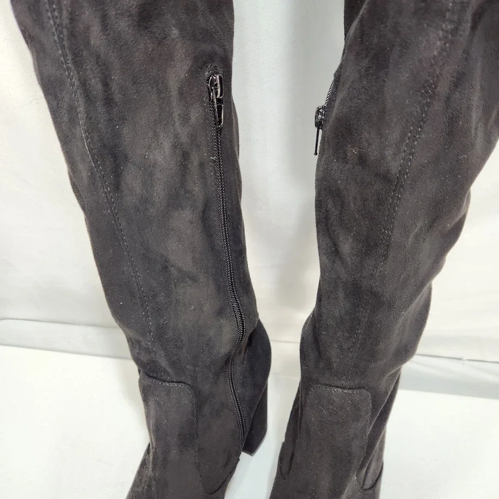 JustFab Aubriana Boots Over The Knee Heeled Suede‎ Women's Size 9 Black